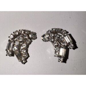 Vintage Rhinestone Clip-On Earrings Clear Crystal Statement Jewelry